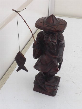 Carved Chinese figure of fisherman Victorian