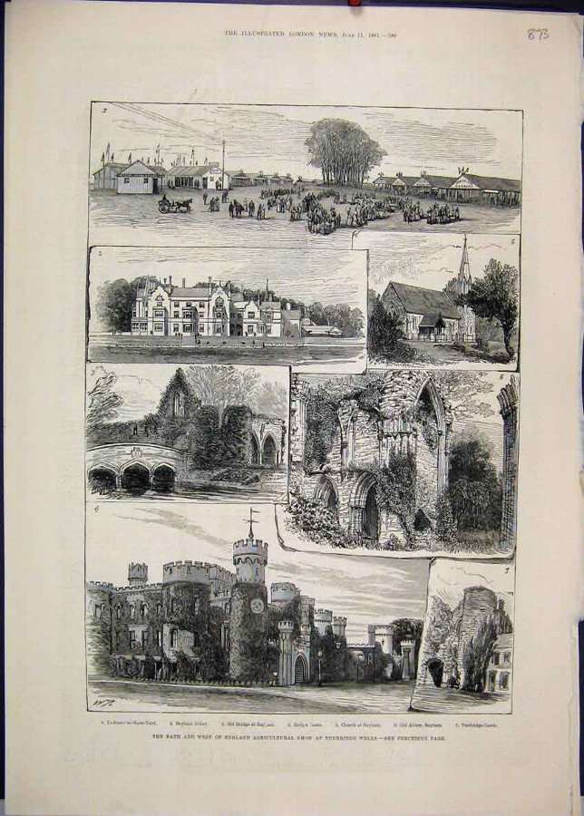 Print 1881 Bath Tunbridge Wells Church Bayham Cast