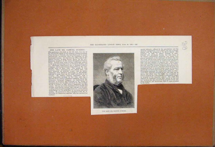 Print 1882 Late Samuel Gurney Society Friends Port