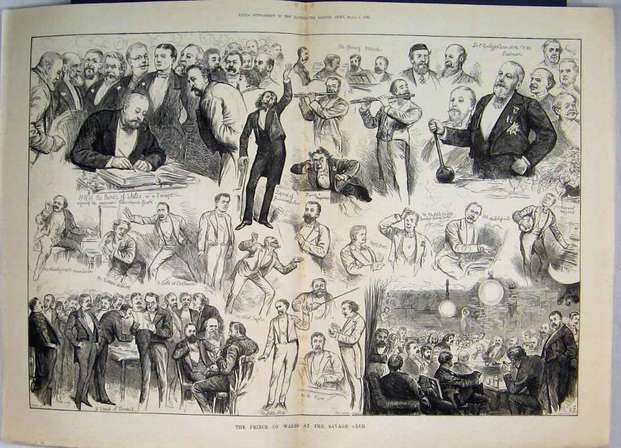 Print 1882 Sketches Prince Wales Savage Club Music