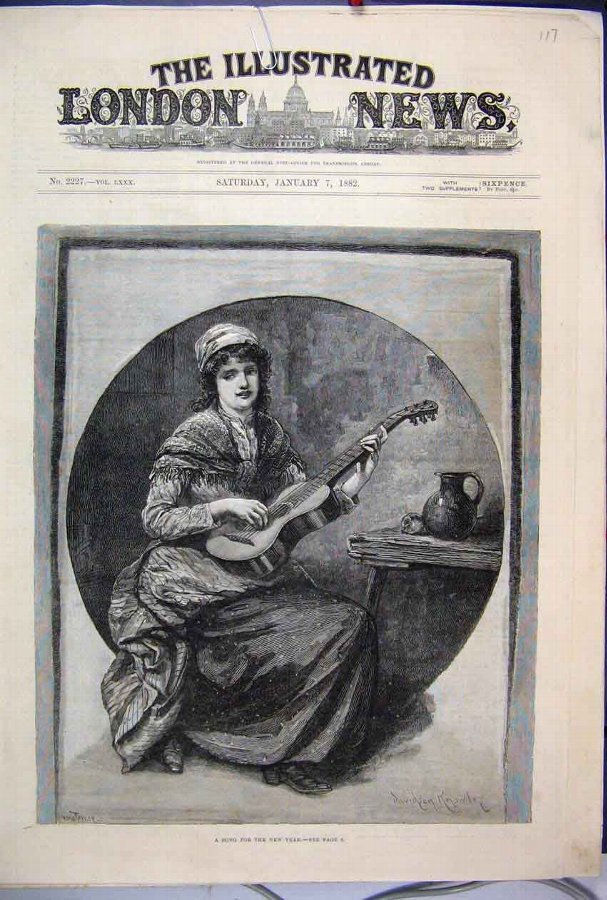 Print 1882 Song New Year Woman Music Victorian Fin