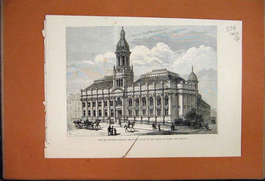 Print 1882 Technical School Bradford Prince Wales