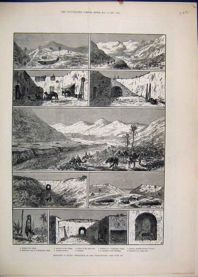 Print 1882 Tunis Dwelings Troglodytes Valley Adeji