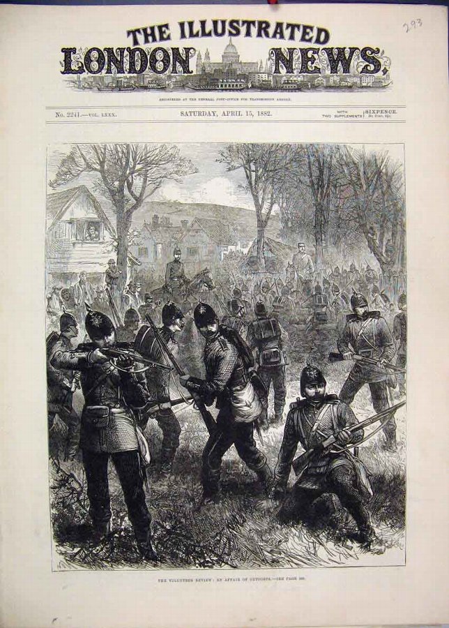 Print 1882 Volunteer Review Outposts Soldiers Hors