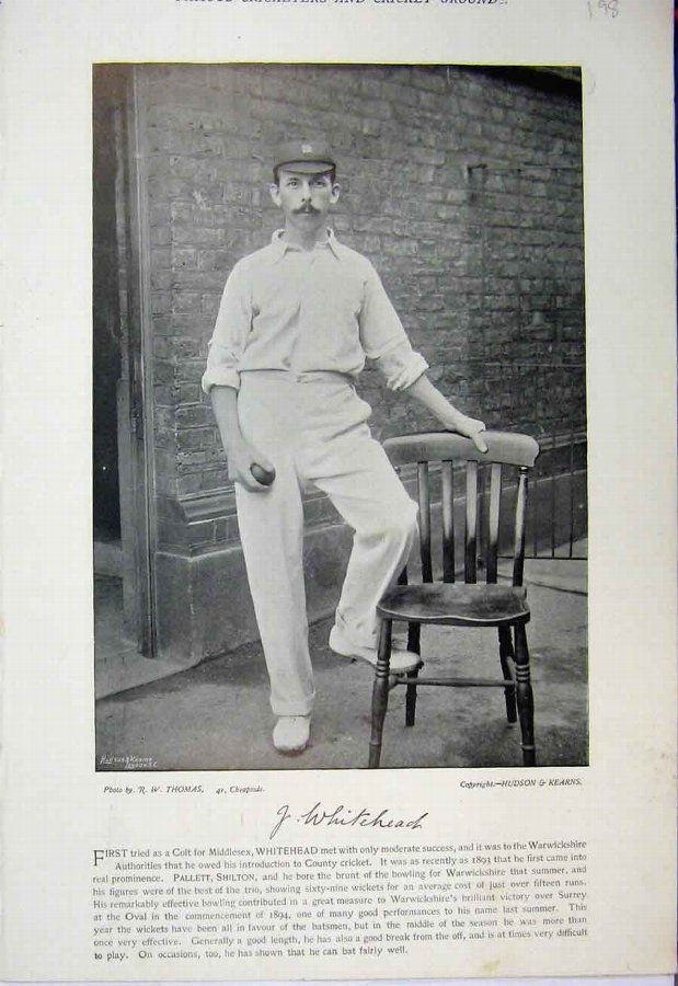 Print 1895 Cricket Whitehead Peel Sport Photograph