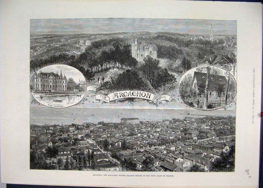 Print 1886 Arcachon Winter Seaside Resort West Fra