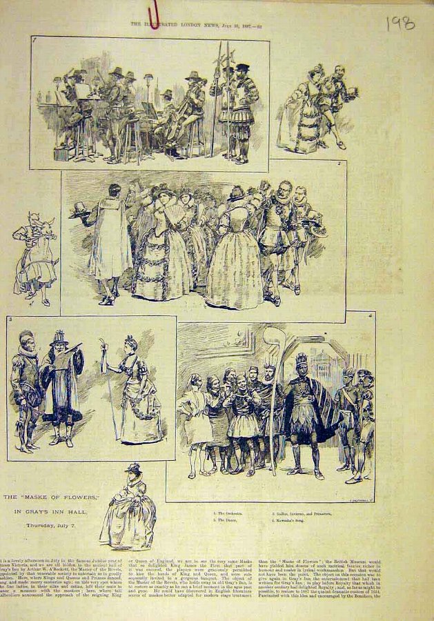 Print 1887 Maske Flowers Gray'S-Inn Hall Dance Orc