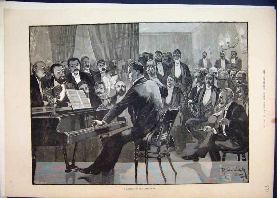 Print 1887 Meeting Lyric Club Piano Music Singing