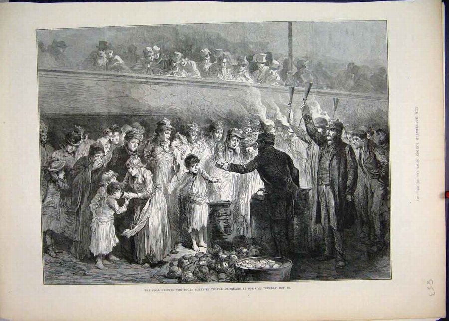 Print 1887 Poor Families Food Trafalgar Square Art