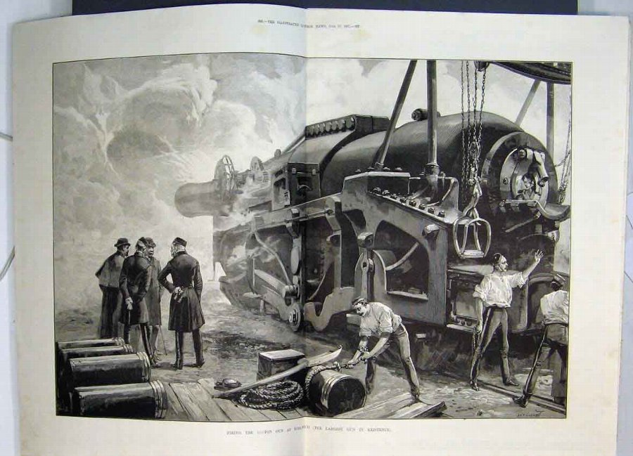Print 1887 War Firing 110-Ton Gun Woolwich Officer