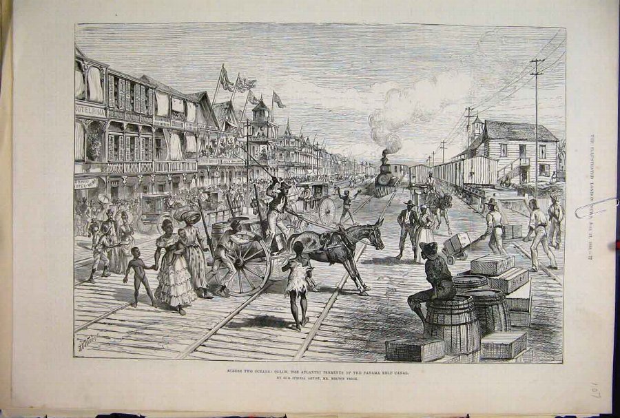 Print 1888 Atlantic Terminus Panama Ship Canal Rai