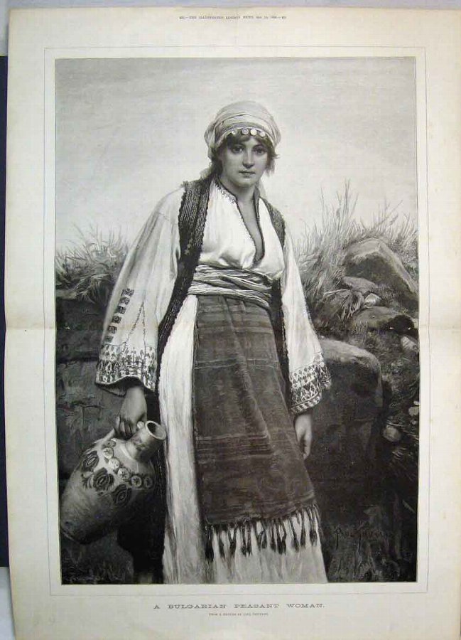 Print 1888 Bulgarian Peasant Woman Country Scene W