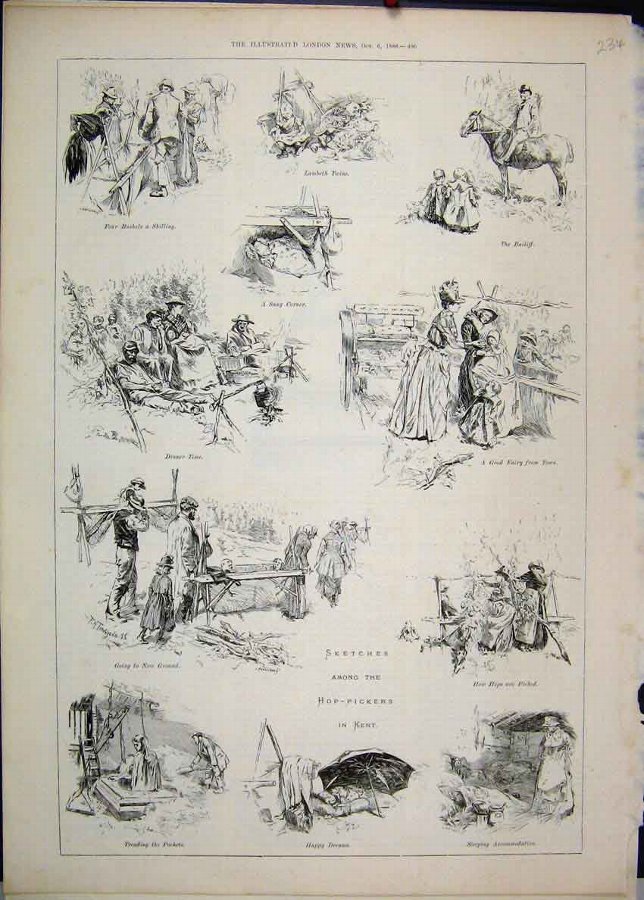 Print 1888 Hop Pickers Kent Treading Pockets Sketc