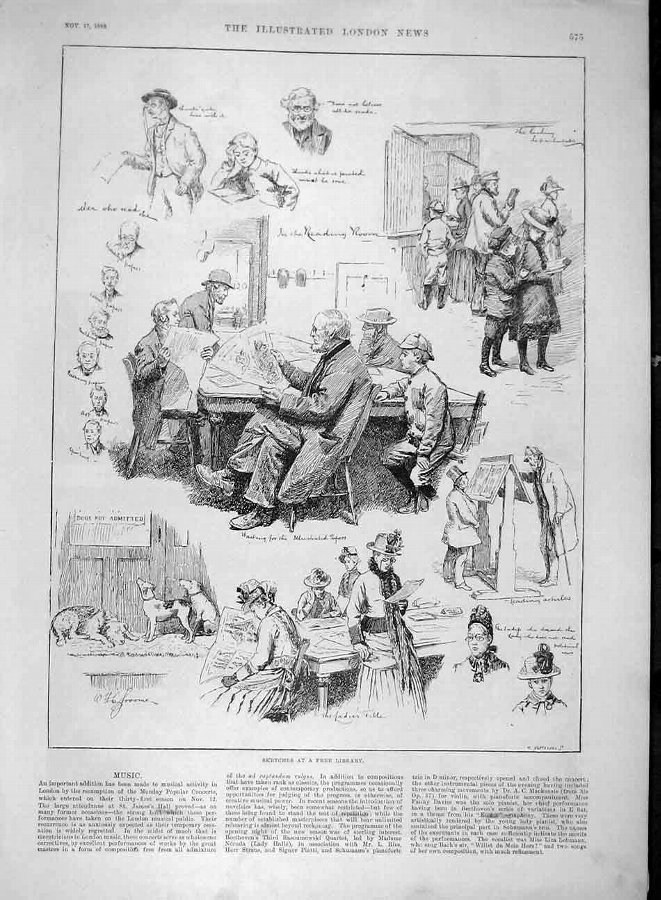 Print 1888 Sketches Free-Library Reading Room Ladi