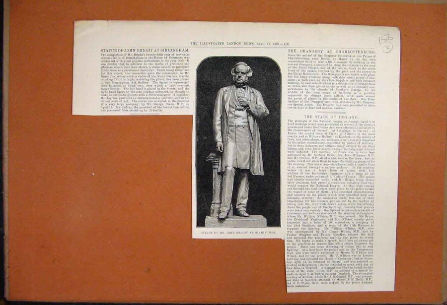 Print 1888 Statue John Bright Birmingham Art Galle