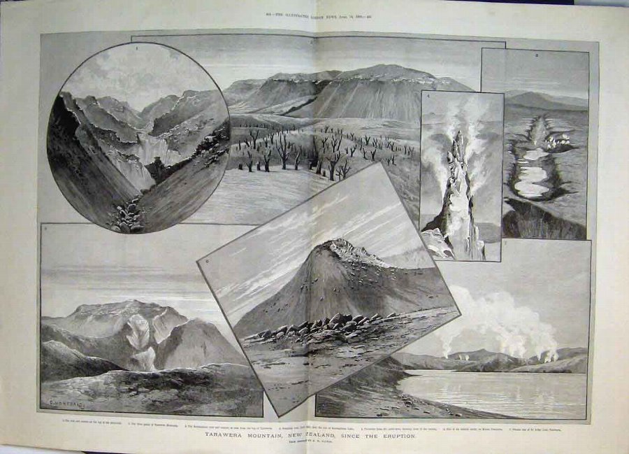 Print 1888 Tarawera Mountain New Zealand After Eru