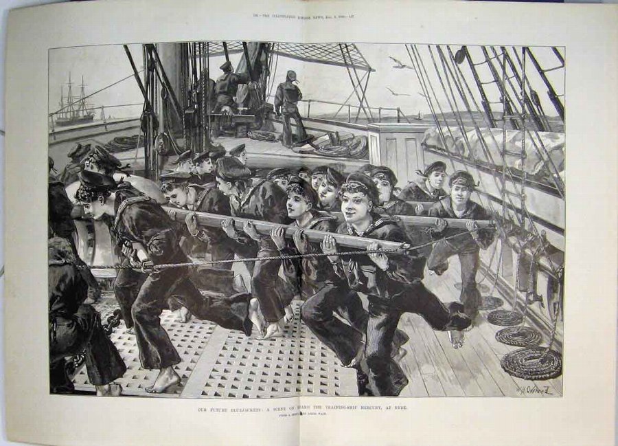 Print 1888 War Training Ship Mercury Ryde Bluejack