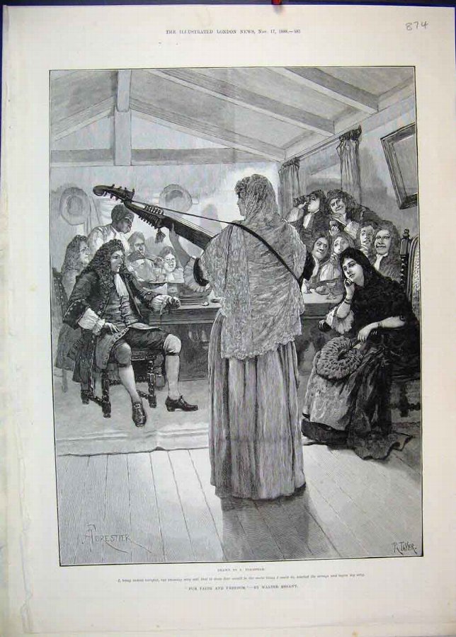 Print 1888 Woman Music Forestier People Watching O