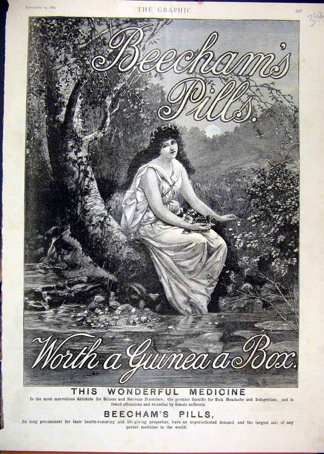 Print 1889 Advert Beechams Pills Medicine Woman Fl