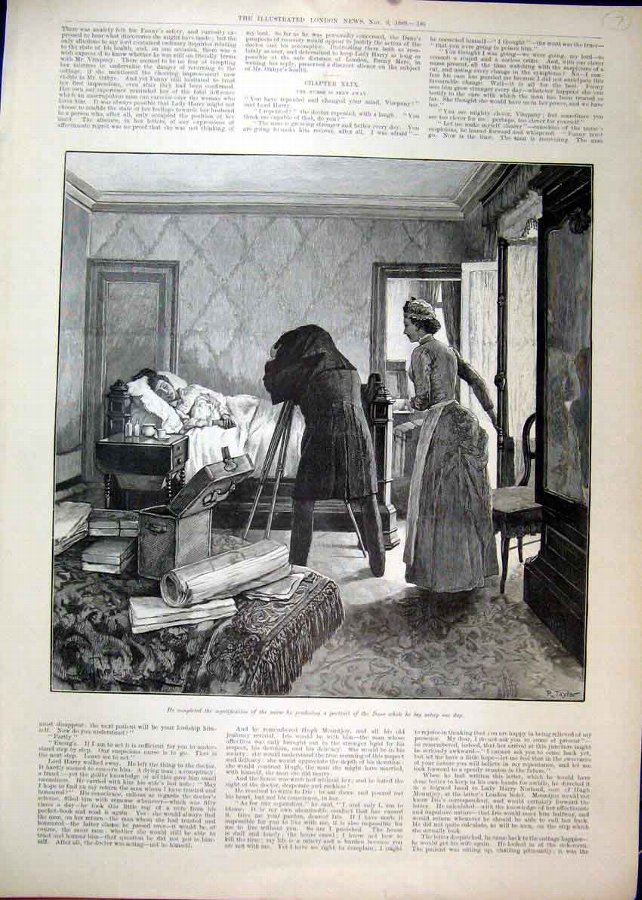 Print 1889 Scene Bedroom Woman Sleeping Man Photog