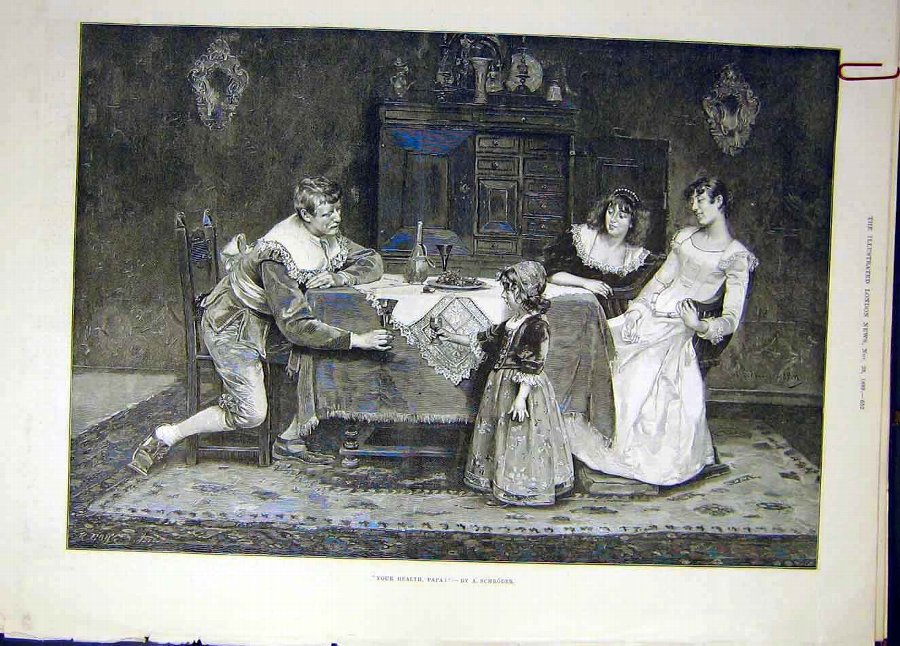 Print 1889 Schroder Papa Health Girl Wine Family P
