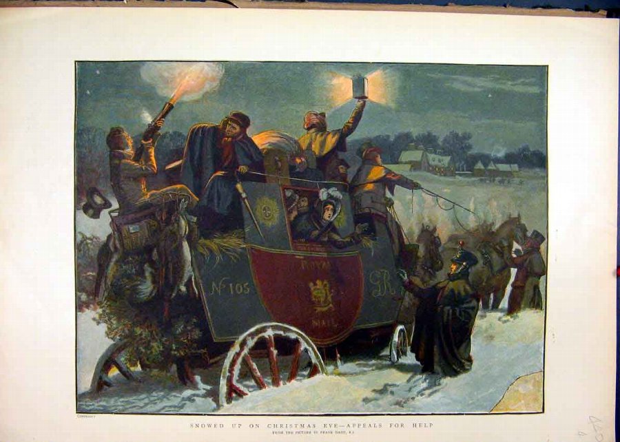 Print 1889 Snow Christmas Eve Horse Carriage Peopl