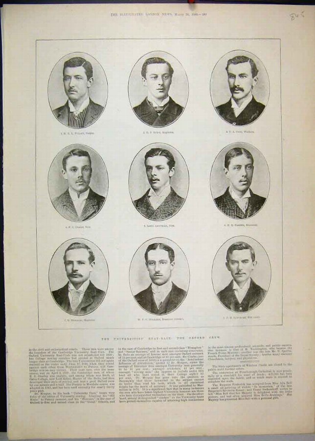 Print 1889 Universities Boat Race Oxford Crew Port