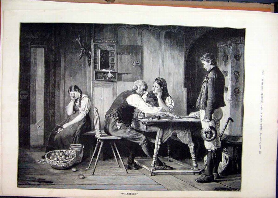 Print 1889 Woman Crying Onion Basket Money Table O