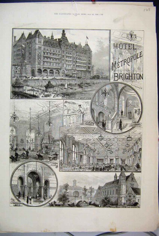 Print 1890 Hotel Metropole Brighton Grand Staircas
