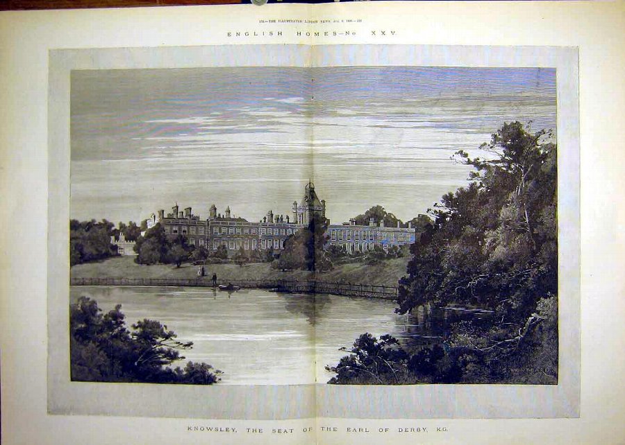 Print 1890 Knowsley Earl Derby English Homes Build