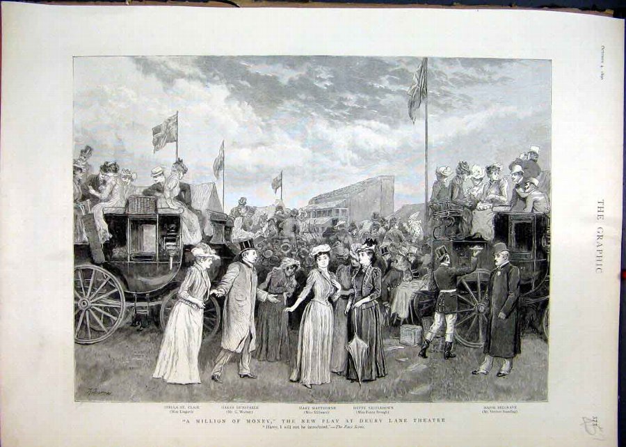 Print 1890 New Play Drury Lane Theatre Million Mon