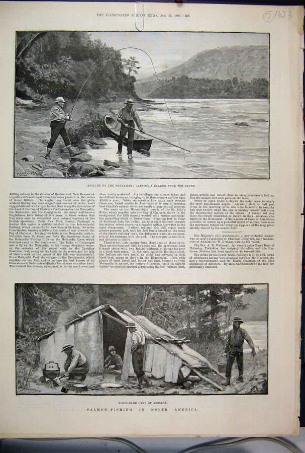 Print 1890 Salmon Fishing North America Miramichi