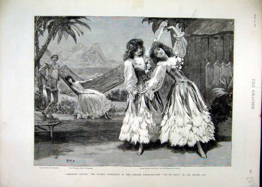 Print 1891 Robinson Crusoe Chelsea Barrcks Burlesq