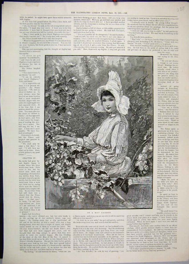 Print 1891 Woman Hop Garden Country Scene 88MAR1