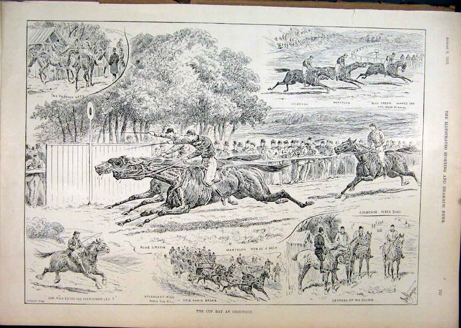 Print 1892 Cup Goodwood Horse Racing Paddock Carri