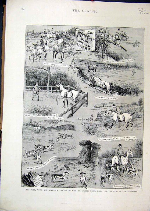 Print 1892 Snaffle-Tracy Horse Hounds Newspaper Fo