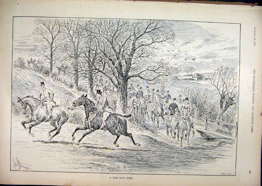 Print 1892 Sport Hunting Horses Gallop Country Sce