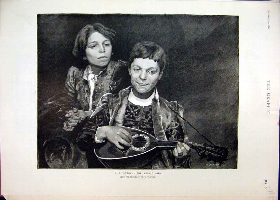 Print 1892 Strolling Musicians Young Men 77MAR1