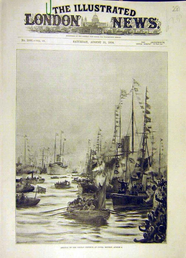 Print 1894 German Emperor Cowes Fleet Ships Naval