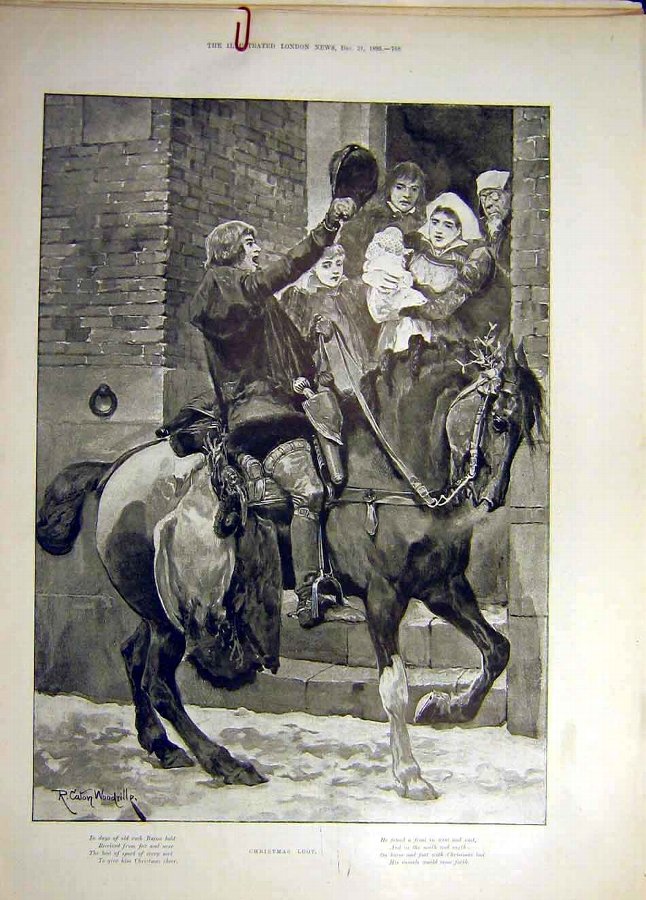 Print 1895 Christmas Loot Man Horse Rider Woodvill
