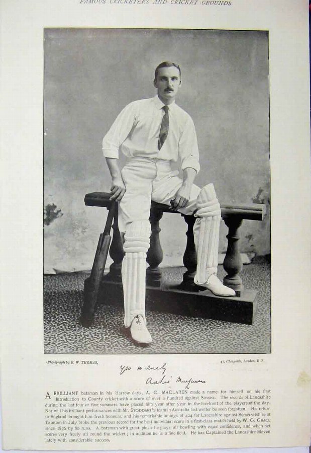Print 1895 Cricket Maclaren Batsman Burrough Sport