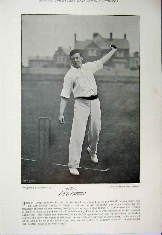 Print 1895 Cricket Photograph Bathurst Druce Radle