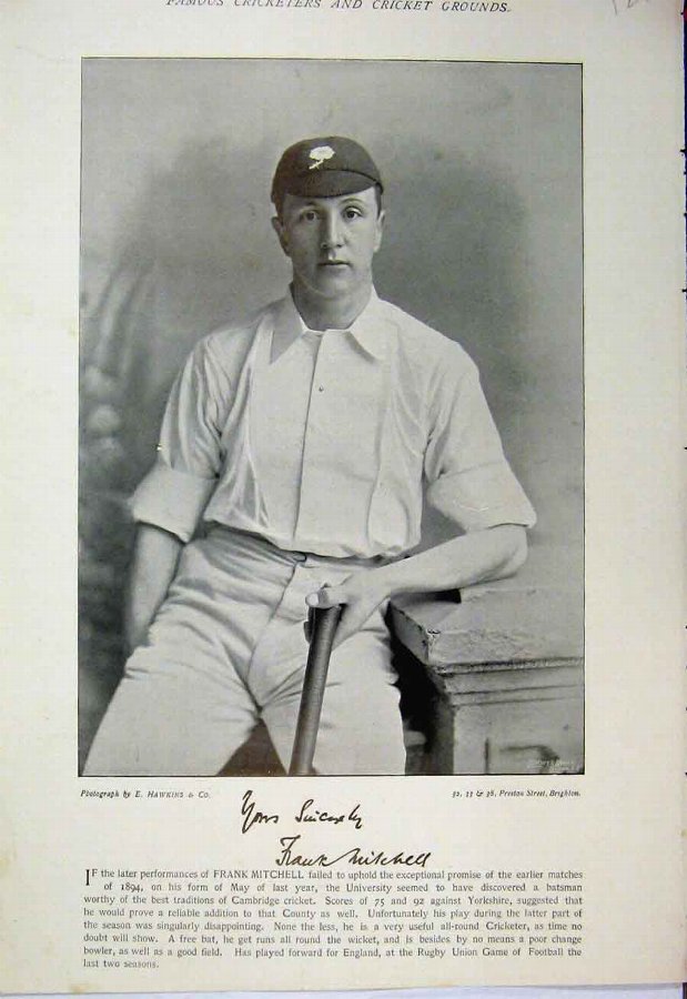 Print 1895 Cricket Photograph Frank Mitchell Tunni