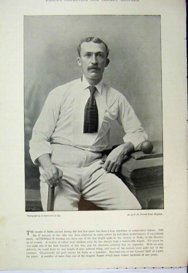 Print 1895 Cricket Photograph Sport Attewell Richa