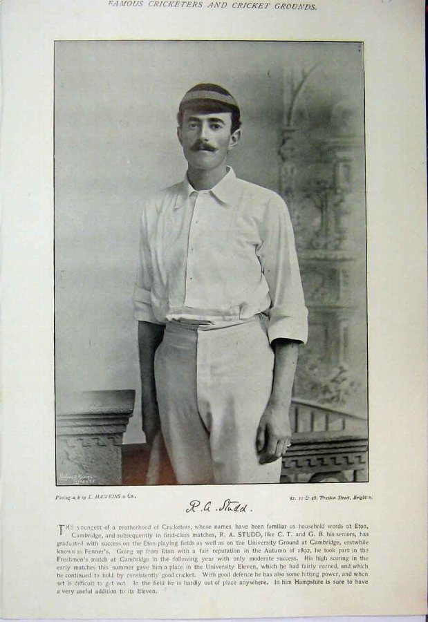 Print 1895 Cricket Players Studd Fry Athlete Photo