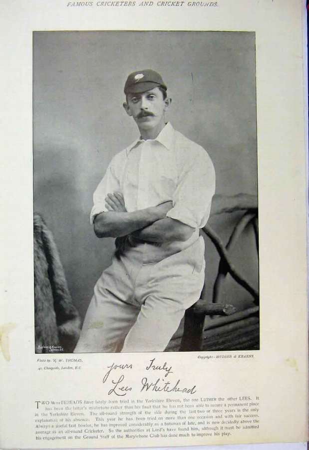 Print 1895 Cricket Players Whitehead Tyldesley Pho