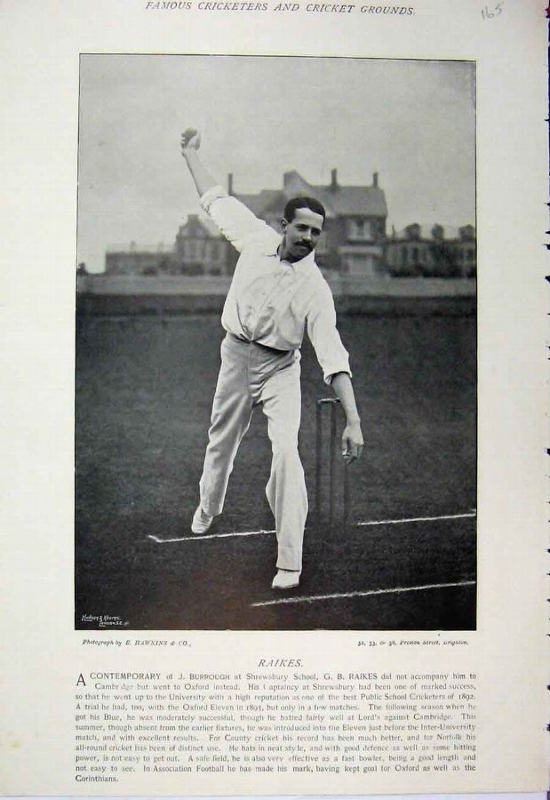 Print 1895 Cricket Sport Photograph Raikes Watson
