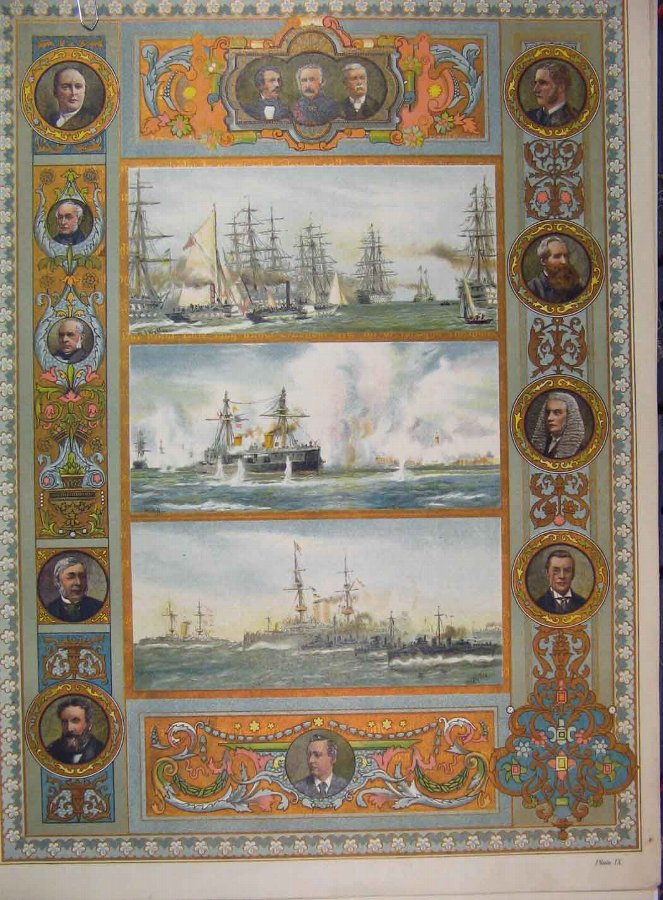 Print 1897 Portraits Men Ships War Scene Firing Co
