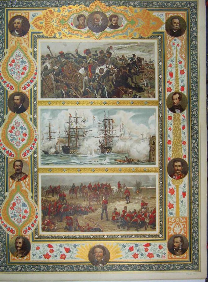 Print 1897 Portrauts Men War Ships Soldiers Battle