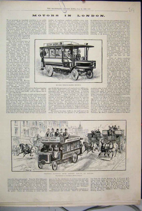 Print 1898 Omnibus Oxford Circus Ealing De Dion Mo